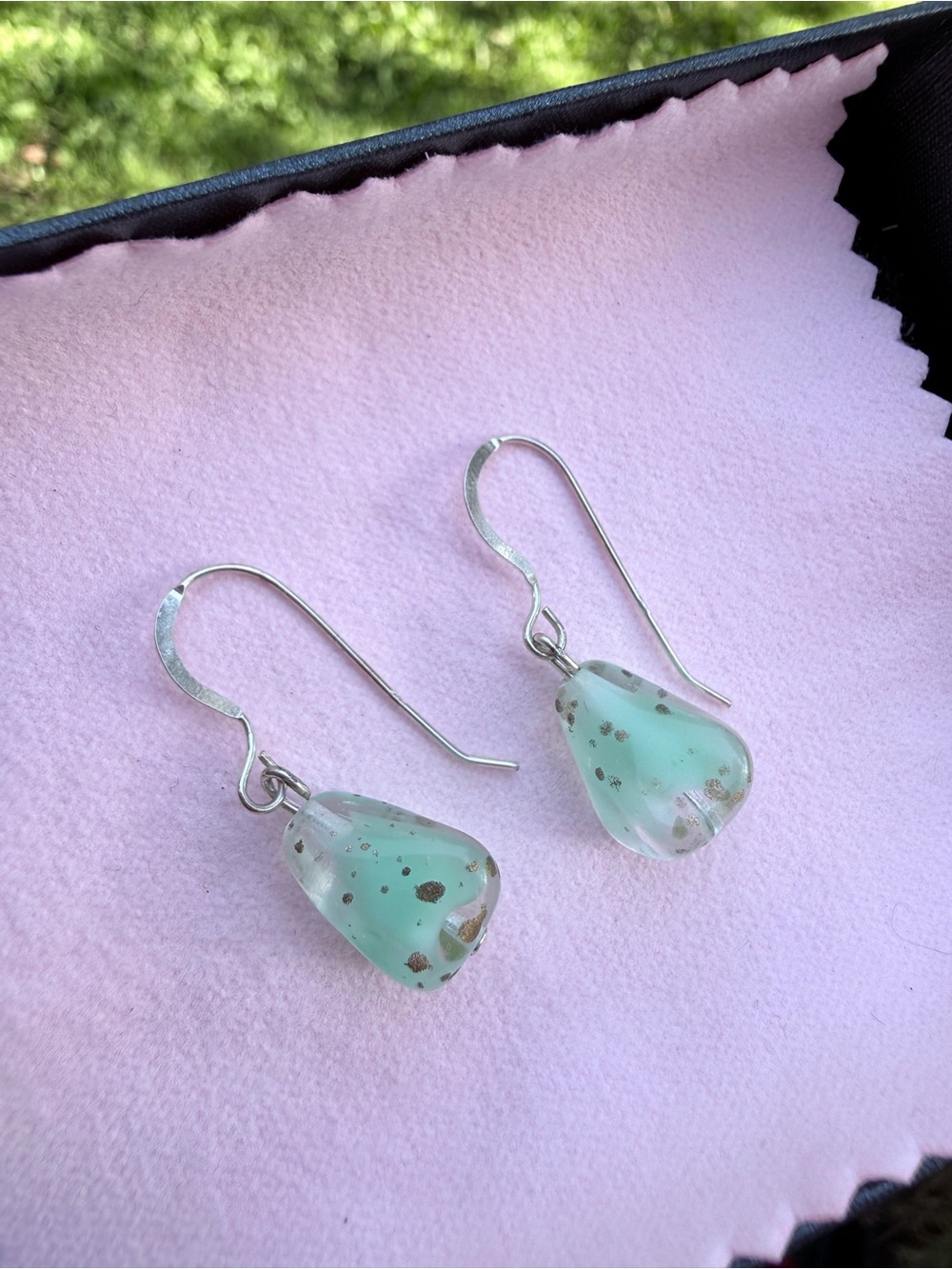 Sterling Silver Mint Green Teardrop Glass Dangle Earrings